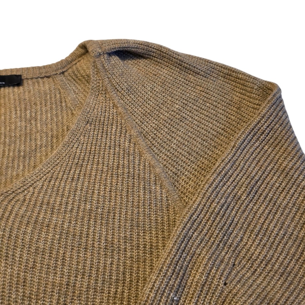 White House Black Market V-Neck Sweater Womens M Tan Puff Shoulder Pointelle - Picture 4 of 10